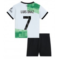 Otroški Nogometni dresi Liverpool Luis Diaz #7 Gostujoči 2023-24 Kratek Rokav (+ Kratke hlače)